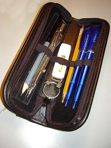 pencil box: a container for stationery such as pencils, pens, rubber, correction fluid, etc