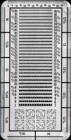 perforation gauge: a device for measuring the number of perforations per 2 centimetre distance along the edge of a...
