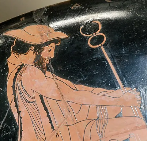 petasus: a broad-brimmed, low-crowned hat worn by the Ancient Greeks and Romans, especially for travelling,...