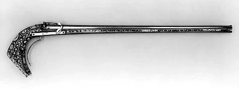 petronel: a short but large-caliber, heavy 16th- and 17th-century firearm that used a matchlock or wheellock...