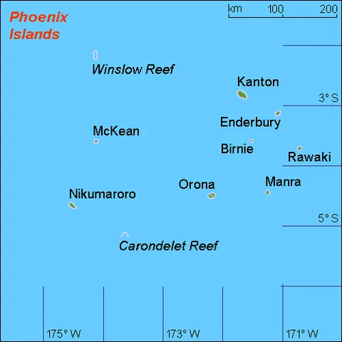 phoenix islands: a group of eight mostly uninhabited atolls and two submerged coral reefs in the central Pacific...