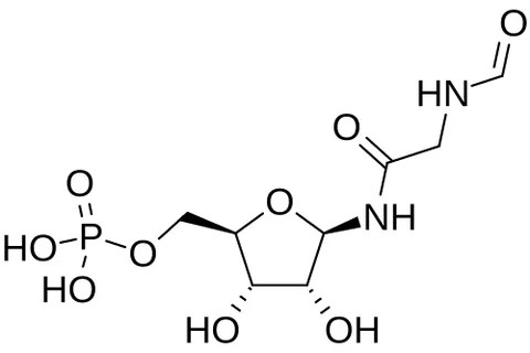 phosphoribosyl-n-formylglycineamide: a phosphorylated ribonucleotide intermediate in the de novo purine biosynthesis pathway, formed...