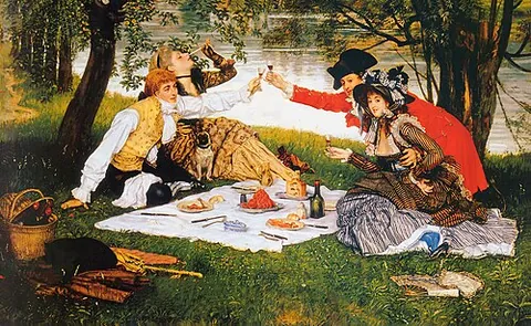 picnic: an informal social gathering, usually in a natural outdoor setting, to which the participants bring...