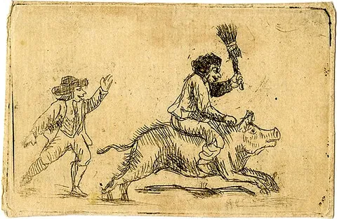 pigback: the back of a pig (for riding upon)