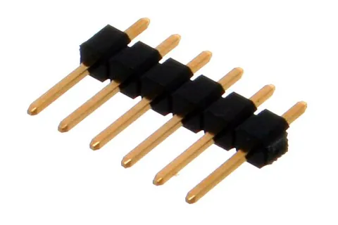 pin header: a type of electrical connector, consisting of one or more rows of male pins evenly spaced apart