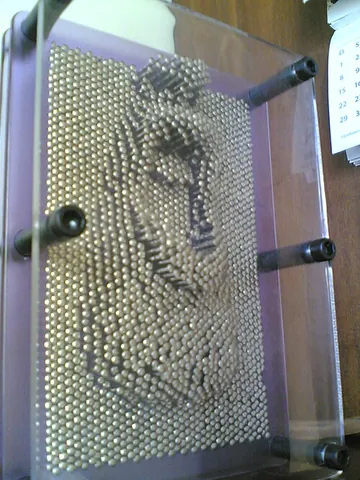 pinscreen: a screen through which many closely spaces parallel pins have been inserted, used to make an...