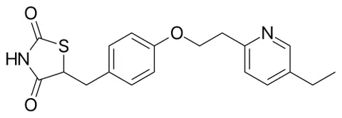pioglitazone: a thiazolidinedione derivative taken orally in the form of its hydrochloride C₁₉H₂₀N₂O₃S·HCl to...