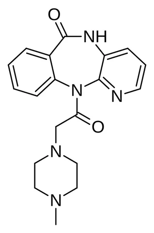 pirenzepine: a drug used in the treatment of peptic ulcers, one of the muscarinic receptor antagonists