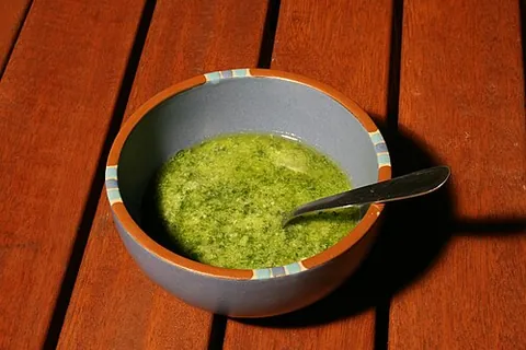 pistou: a Provençal cold sauce made from cloves of garlic, fresh basil, and olive oil, similar to pesto