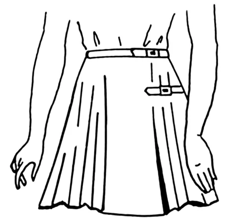 pleat: a fold in the fabric of a garment, usually a skirt, as a part of the design of the garment, with...