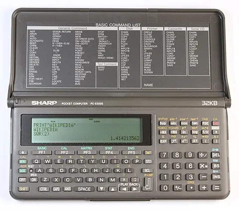 pocket computer: a small portable computer with a screen capable of displaying only a few lines of text