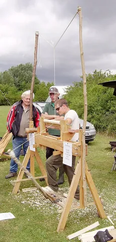 pole lathe: a simple form of lathe, or a substitute for a lathe, in which the work is turned by means of a cord...
