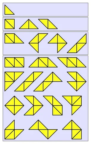 polyabolo: a polyform made by joining right isosceles triangles edge to edge in various arrangements