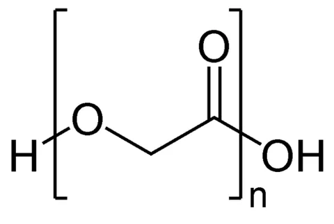 polyglycolic acid: a biodegradable, thermoplastic polymer formed from glycolic acid monomers