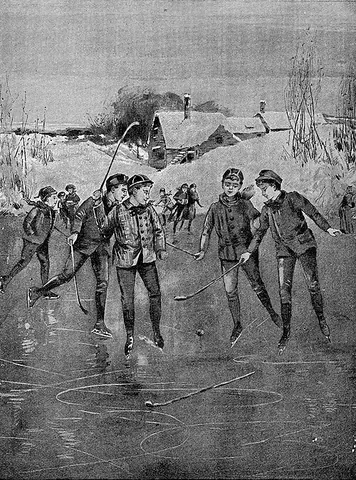 pond hockey: a form of ice hockey played outdoors on the surface of a frozen lake or pond, or other body of water