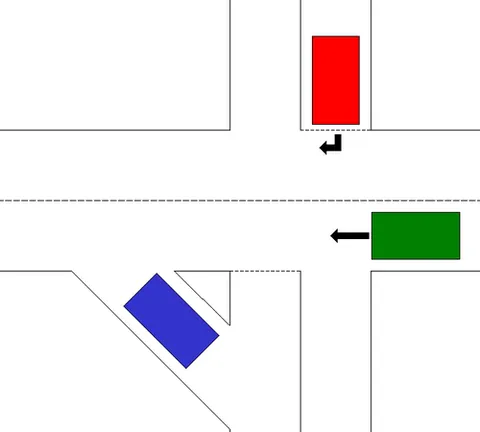 pork chop island: an intersection traffic control island which splits the flow of traffic in two, one to turn using...