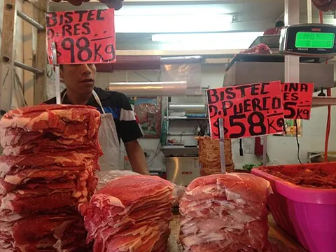 pork steak: a steak cut from (usually the shoulder of) a pig
