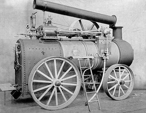 portable engine: a type of steam engine with four wheels that could be hauled from one site to another, and usually...