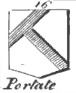 portate: borne diagonally athwart an escutcheon with the central column going from dexter chief to sinister...