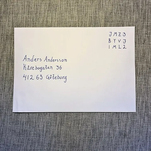 postage code: an (often handwritten) alphanumeric matrix proving paid postage, used in place of postage stamps