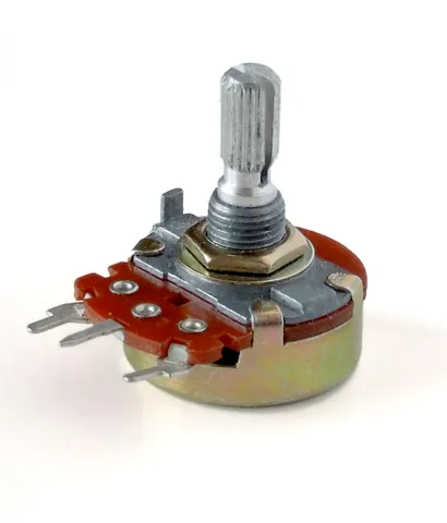 potentiometer: a user-adjustable three-terminal variable resistor that can be used as a voltage divider