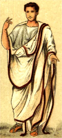 praetexta: a white robe with a purple border, worn by a Roman boy before he was entitled to wear the toga...