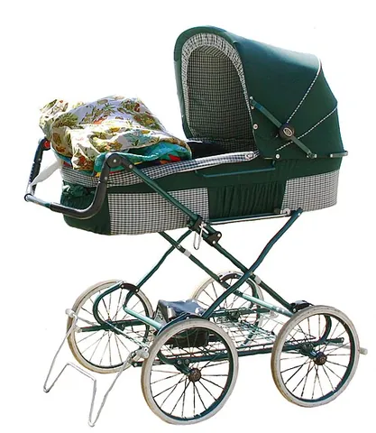 pram: a small vehicle, usually covered, in which a newborn baby is pushed around in a lying position