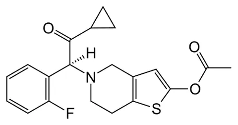 prasugrel: a specific thienopyridine platelet clogging inhibitor having the chemical formula C₂₀H₂₀FNO₃S