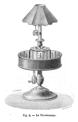 praxinoscope: an animation device invented in 1877 and used in early image projection. It consisted of a series...