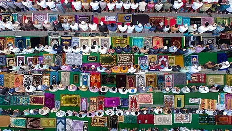prayer rug: a small rug on which a person kneels to pray, especially in Islam