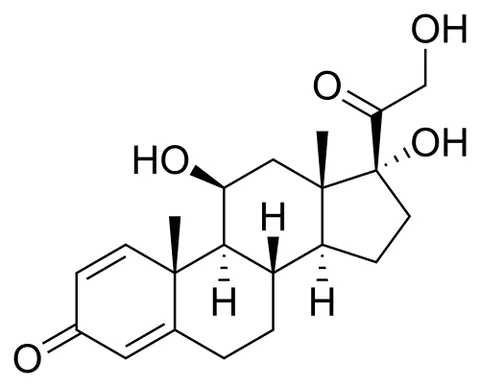 prednisolone: a synthetic glucocorticoid C₂₁H₂₈O₅ that is a dehydrogenated analog of cortisol and is used...