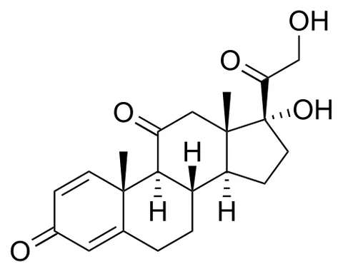 prednisone: a glucocorticoid C₂₁H₂₆O₅ that is a dehydrogenated analog of cortisone, used to relieve rheumatic...