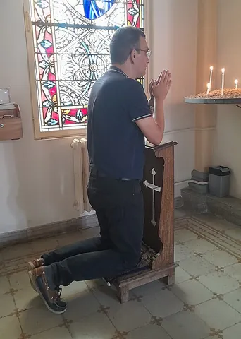 prie-dieu: a piece of furniture on which someone can pray, consisting of a cushioned area to kneel on, with a...