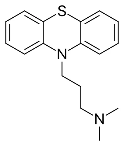 promazine: a phenothiazine antipsychotic, with the chemical formula C₁₇H₂₀N₂S