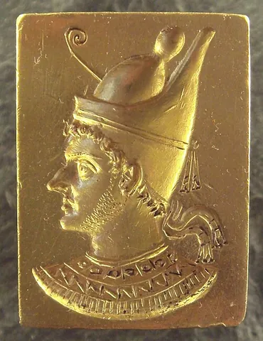 pschent: the double crown of ancient Egypt, combining the white crown of Upper Egypt with the red crown of...