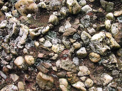 puddingstone: a conglomerate stone consisting of pebbles surrounded by cement