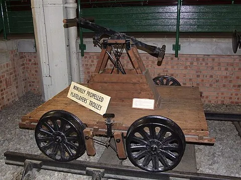 pump trolley: a light railroad car propelled by a hand-operated pumping mechanism; a handcar