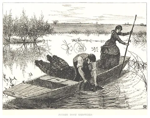punt: a narrow shallow boat, square at both ends, traditionally propelled by a pole