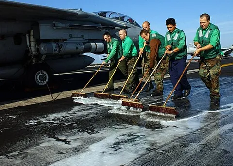 push broom: a T-shaped broom that can sweep or scrub large areas