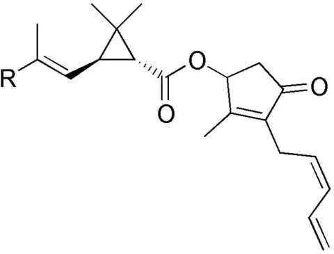 pyrethrin: any of a number of naturally occurring insecticides extracted from the pyrethrum plant; unusual in...