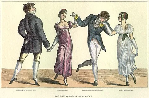 quadrille: a dance originating in the mid-1700s with four couples forming a square, rather much like the...