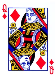 queen of diamonds: one of the 52 playing cards in a standard deck