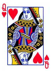 queen of hearts: one of the 52 playing cards in a standard deck