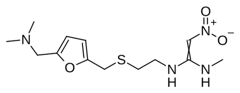 ranitidine: a furan (trademark Zantac) which blocks the histamine H₂-receptors, to prevent the secretion of...