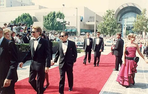 red carpet: a strip of red carpet that is laid for a VIP to walk on