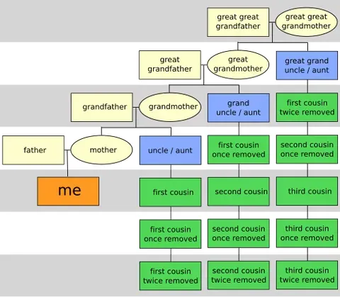 removed: separated in time, space, or degree