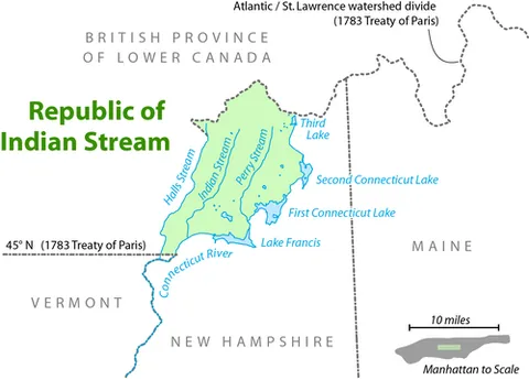 republic of indian stream: a former unrecognized country that existed from 1832 to 1835, now part of New Hampshire
