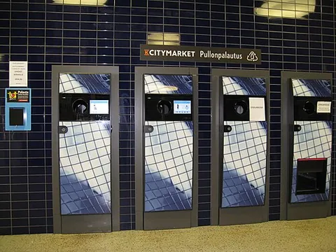 reverse vending machine: a machine that accepts used (empty) beverage containers and returns money to the user, as part of a...