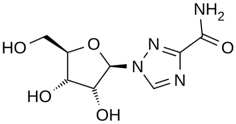 ribavirin: a synthetic analog of guanosine with chemical formula C₈H₁₂N₄O₅ that inhibits viral nucleic acid...