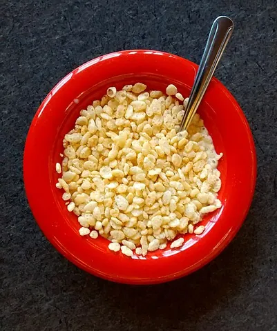 rice krispies: a cereal manufactured by Kellogg Company that consists of puffed rice